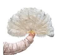TYNXK Ventaglio con Piume White 70 * 40CM Big Fluffy Ostrich Feather Fans Black Fan Party Dance Performance Hands Held Folding 15 Bones(White,1PCS 70cmx40cm Right)