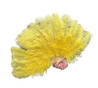 TYNXK Ventaglio con Piume White 70 * 40CM Big Fluffy Ostrich Feather Fans Black Fan Party Dance Performance Hands Held Folding 15 Bones(Yellow,2 PCS 70cmx40cm)