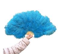 TYNXK Ventaglio con Piume White 70 * 40CM Big Fluffy Ostrich Feather Fans Black Fan Party Dance Performance Hands Held Folding 15 Bones(Blue,2 PCS 70cmx40cm)