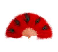 TYNXK Ventaglio con Piume with Tassel Peacock Feather Fan Handheld Portable Folding Hand Soft Thick Feathers Hollow Handle Dance Wedding(Red)