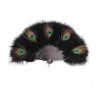 TYNXK Ventaglio con Piume with Tassel Peacock Feather Fan Handheld Portable Folding Hand Soft Thick Feathers Hollow Handle Dance Wedding(Black)