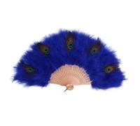 TYNXK Ventaglio con Piume with Tassel Peacock Feather Fan Handheld Portable Folding Hand Soft Thick Feathers Hollow Handle Dance Wedding(Blue)