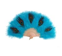 TYNXK Ventaglio con Piume with Tassel Peacock Feather Fan Handheld Portable Folding Hand Soft Thick Feathers Hollow Handle Dance Wedding(Light Blue)