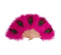 TYNXK Ventaglio con Piume with Tassel Peacock Feather Fan Handheld Portable Folding Hand Soft Thick Feathers Hollow Handle Dance Wedding(Rose Red)