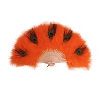 TYNXK Ventaglio con Piume with Tassel Peacock Feather Fan Handheld Portable Folding Hand Soft Thick Feathers Hollow Handle Dance Wedding(Orange)