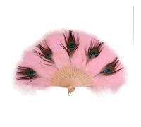 TYNXK Ventaglio con Piume with Tassel Peacock Feather Fan Handheld Portable Folding Hand Soft Thick Feathers Hollow Handle Dance Wedding(Pink)