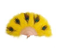 TYNXK Ventaglio con Piume with Tassel Peacock Feather Fan Handheld Portable Folding Hand Soft Thick Feathers Hollow Handle Dance Wedding(Yellow)