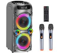 TYOTY Macchina per karaoke con 2 microfoni wireless, sistema PA portatile, grande altoparlante Bluetooth con luci a LED, telecomando supporto regolazione bassi/alti, scheda TF/USB, REC per adulti e