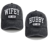 TypasTdqk Wifey and Hubby Est 2025 Cappelli per donne e uomini, divertenti cappelli da baseball ricamati in cotone ricamato Mr e Mrs abbinati, Nero nero, Taglia unica