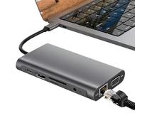 Type-C Adapter, Computer Docking Port, Compatible Dongle, Power Delivery Pass Through, Professional Workstation Setup Kit, Desktop Productivity Gear, Silver Slim Expandable