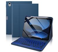 typecase Custodia con tastiera per iPad 11° Gen (A16, 2025) e iPad 10° Gen 10,9" (2022), illuminazione a 7 colori, tastiera magnetica rimovibile con portapenne, QWERTZ blu navy
