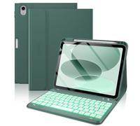typecase Custodia con tastiera per iPad 11° Gen (A16, 2025) e iPad 10° Gen 10,9" (2022), illuminazione a 7 colori, tastiera magnetica rimovibile con portapenne, QWERTZ verde mezzanotte