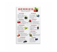 Types of Berries Poster, Healthy Fruit Chart Guide Canvas Painting Wall Art for Kitchen, Dining Room, Vegan, Home Chef Decor(Framed,16x24inch(40x60cm))