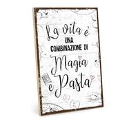TypeStoff Targa in legno con aforisma - La vita è una combinazione di magia e pasta - stile vintage con frase, per regalo e decorazione, a tema Cucina, Magia, piccole cose della vita - HS-01431-IT