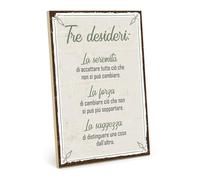 TypeStoff Targa in legno con frase - TRE DESIDERI - in stile vintage con citazione, ideale come regalo e decorazione, a tema serenità, forza e saggezza - HS-00405-IT