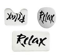 Typography Phrase Relax Isolated On The White Fun Set Di Tappetini Da Bagno 3 Pezzi, Zerbino Morbida Tappeto Con Profilo A U Per Toeletta Doccia