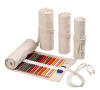 TypoGrove Astuccio arrotolabile in tela di grande capacità, con 36 scomparti, per matite e matite, per matite colorate, colori naturali, astuccio per matite e pennarelli