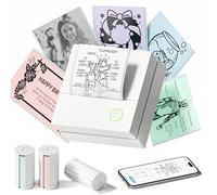 TYPONOS PM290 Mini Stampante Printer con 3 rotoli di carta, Mini Autoadesive Stampante Etichette Adesive Portatile Bluetooth con carta termica per Etichette, Note, Adesivi, Bianco