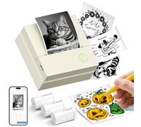 TYPONOS PM290 Mini Stampante Termica, Etichettatrice Bluetooth Portatile con 3 Rotoli di Carta Adesiva, Mini Stampante Fotografica per Note, Diario,Elenco, Ideale per Imparare, Foto, Regali, Beige