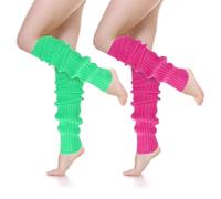 Tyqour 2 paia di scaldamuscoli per le gambe degli anni '80 '90, da donna, rosa fluo, fluorescente, verde, lavorato a maglia, anni '80 '90, a tema feste di carnevale, Colore: rosa., 15.7inch