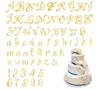 Tyqour 64 Pezzi Decorativi per Torte in Acrilico Dorato - Numeri 0-9 e Lettere A-Z Maiuscole e Minuscole - per Feste, Compleanni, Matrimoni, Anniversari
