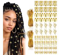 Tyqour Accessori per capelli dorati per trecce, gioielli Loc per capelli, 50 pezzi per capelli in oro con 2 rotoli di cordoncini elastici metallici, per dreadlocks, per uomini, donne, ragazze e