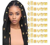 Tyqour Set di 48 gioielli in oro dreadlocks, gioielli in oro regolabili, per trecce, spirali per capelli, gioielli per dreadlocks