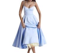 TYQQU Donna Abiti Estivi Moda A-Line Midi Abito Blu Chiaro XL