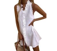 TYQQU Donna Abito di Moda Monocolore Carino Mini Abito Bianco S