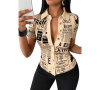 TYQQU Donna Camicie A Maniche Corte Camicia da Moda Khaki XL