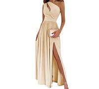 TYQQU Donna Estate Sexy Spalla Fredda Abito Spaccato Elegante Abito Bodycon Arruffato Abito Partito Senza Maniche Albicocca M