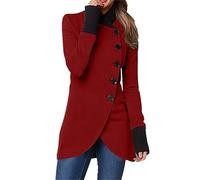 TYQQU Donna Sciolto Colore Solido Outwear Più Dimensione Semplice Inverno Lungo Cappotto Alto Collo Cappotti Di Classe Vino Rosso L