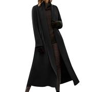 TYQQU Donne Autunno Giacca Di Moda Sciallo Collare Aperto Davanti A Maniche Lunghe Pea Cappotti Comodo Monocolore Formale Overcoat Nero 2XL
