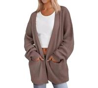 TYQQU Donne Leggero Aperto Anteriore Lanterna Maniche Cardigan Solido Maglione alla Moda Oversized A Costole Manichetto Outwear Marrone M