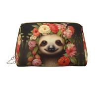 Tyrannosaurus Bad Boymakeup Bag Organizer, trousse per cosmetici da toeletta, astuccio con cerniera per pennelli (grande), Bradipi che indossano fiori, Taglia unica