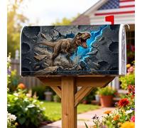 Tyrannosaurus Rex - Coperture magnetiche per cassette postali, dinamiche, realistiche, incrinate, senza fulmini, copertura per cassetta della posta grigia, per decorazione del prato, 45,7 x 53,3 cm