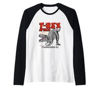 Tyrannosaurus Rex Dinosaurs Cartoon Illustration Graphic Maglia con Maniche Raglan
