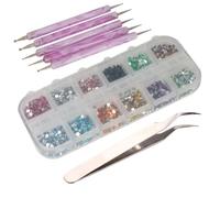 TYREE 3000 pezzi 2 mm 12 colori Nail Art scintillanti con strass tips + 5 x 2 mezzi di penna a punta + pinzetta