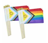 TYREE Confezione da 50 bandiere in bastone di orgoglio intersessuale Progress Gay Pride, piccole mini bandiere lgbtq arcobaleno tenute a mano, 5x8 pollici