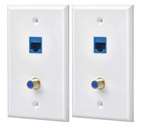 TYREE Set di 2 prese per piastra da parete coassiale Ethernet con 1 porta Cat6 e 1 piastra da parete RJ45 coassiale placcata o tipo F