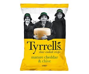 Tyrrells, Chips Cheddar, Patatine al Gusto Formaggio, Busta da 150 g | Ideali come Snack per Merende, Aperitivi, Antipasti o Feste, Senza Coloranti e Senza Glutine