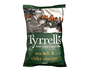Tyrrels, Chips Vinegar & Sea Salt, Patatine all'Aceto e Sale Marino, Ideali come Snack per Merende, Antipasti o Feste, Senza Coloranti, Non adatto ai celiaci, Busta da 150 g