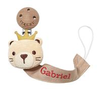 TYRY.HU Catenella Portaciuccio con Nome Personalizzata Porta Succhietto Clip di Legno Cotone Bambine Ragazzi Massaggiagengive Ciuccio Clip Baby Regalo Orso