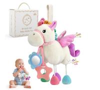 TYRY.HU Giocattolo Sonaglio per Passeggino e Culla,Pony in Peluche Sensoriale, Carta Sfogliata,Anello di Dentizione e Specchio, Giocattolo per lo Sviluppo del Neonato 0 3 6 12 Mesi