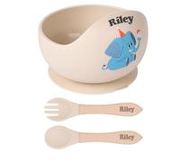 TYRY.HU Silicone Set di Stoviglie con Nome Personalizzata per Bambini, Include Ciotole,Cucchiaio e Forchetta,Set Pappa Svezzamento,Piatto per Lo Svezzamento e L'Alimentazione