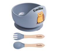 TYRY.HU Silicone Set di Stoviglie con Nome Personalizzata per Bambini, Include Ciotole,Cucchiaio e Forchetta,Set Pappa Svezzamento,Piatto per Lo Svezzamento e L'Alimentazione