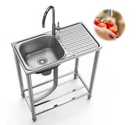 TYTFTDLD Lavello indipendente in acciaio inox, lavello singolo con piano di lavoro, lavello in acciaio inox, adatto per uso interno ed esterno, pratico lavello da cucina[75 * 40 * 80cm]