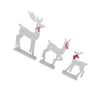 TYTOGE Decorazione Natalizia con Renne Illuminate, Facile da Montare Bella Struttura Robusta da 3 Pezzi Set per Famiglia di Renne a LED Glitter Dorati Elegante con Fiocco Rosso per Portico del