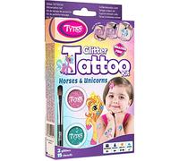 Tytoo Kit di tatuaggi glitter per ragazze con 15 stencil, cavallo e unicorno, uso sicuro, durata 8-18 giorni