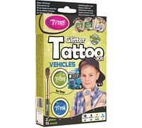 Tytoo Kit di tatuaggi glitter per ragazzi con 15 stencil, veicoli, uso sicuro, durata 8-18 giorni
